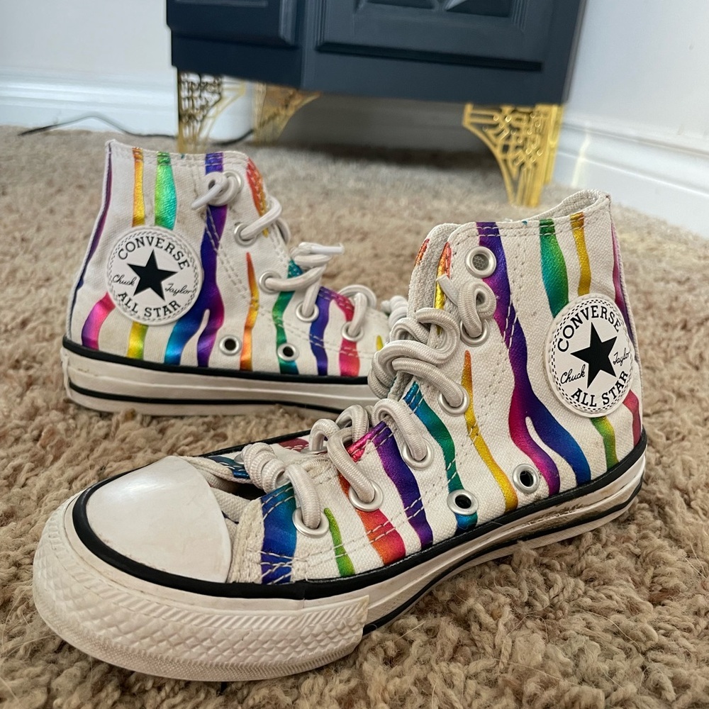 Converse White High-Top Sneakers Artistic Design